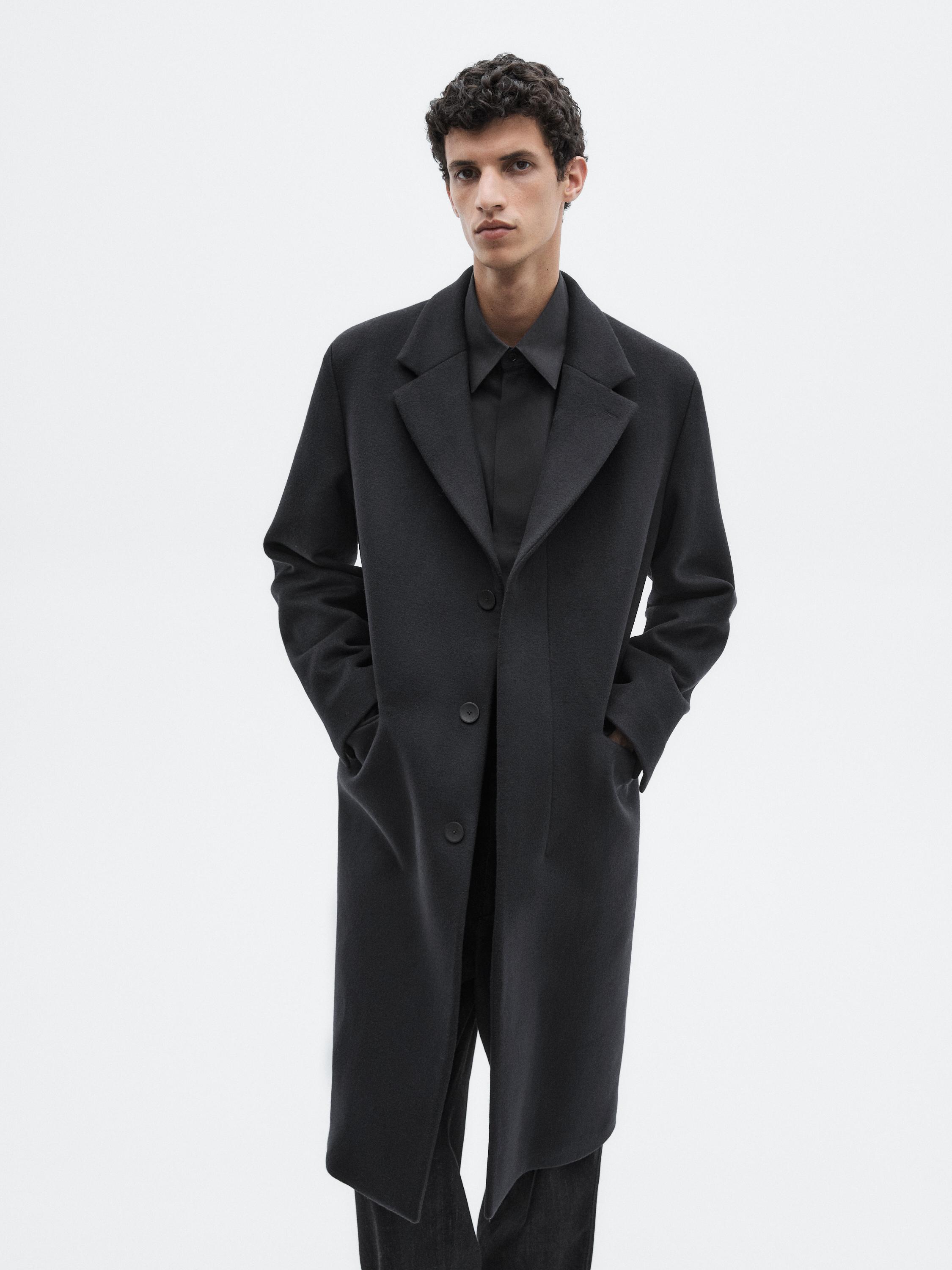 Long wool blend coat with lapel - LIMITED